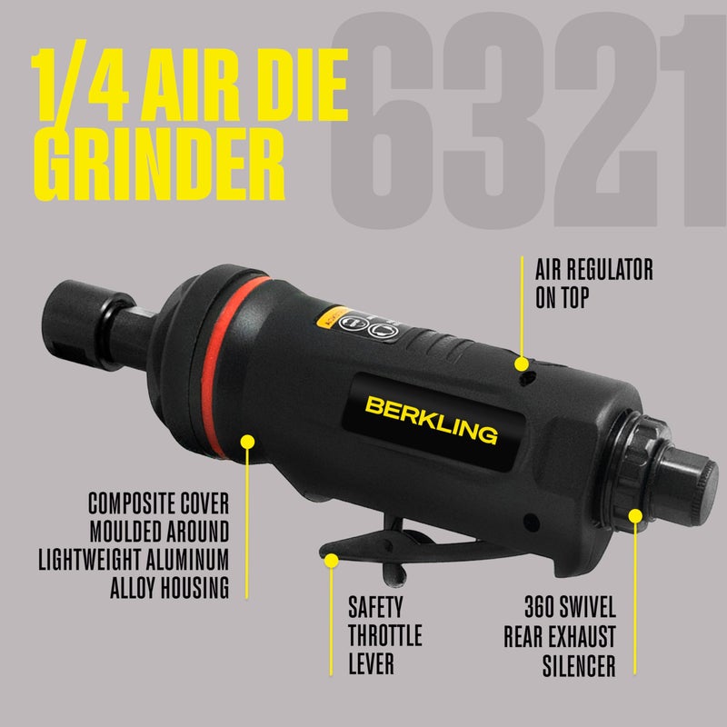 Berkling Tools 1/4" Air Die Grinder Professional Grade Heavy Duty with Variable Speed Control (Straight, Standard) - Image 3